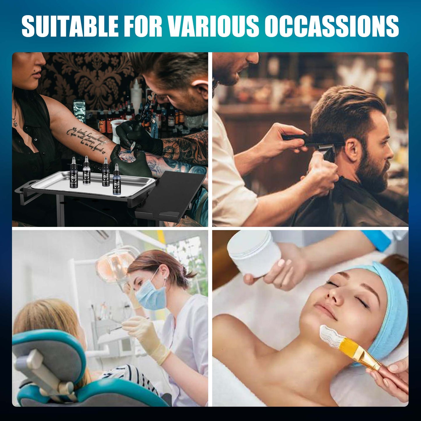 POARMEEY Stainless Steel Tattoo Tray Cart on Wheels, Service Rolling Tray with Extension Rotatable Table Stand, Tattoo Storage Utility Tray for Salon Spa Dental Use