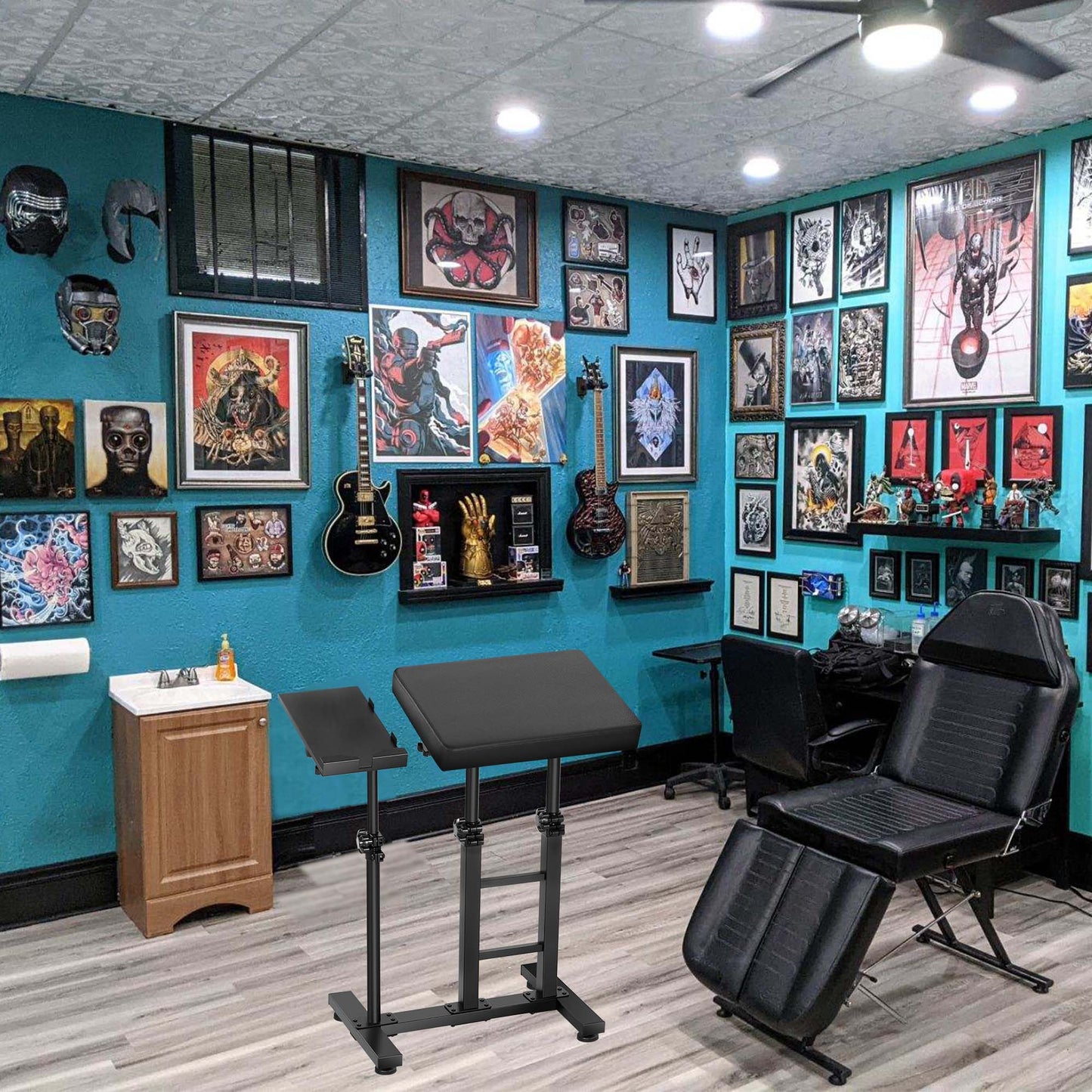 Poarmeey XXL Tattoo Arm Rest Stand with Adjustable Tattoo Tray for iPad Professional Oversized Armrest and Holder Stand Combination