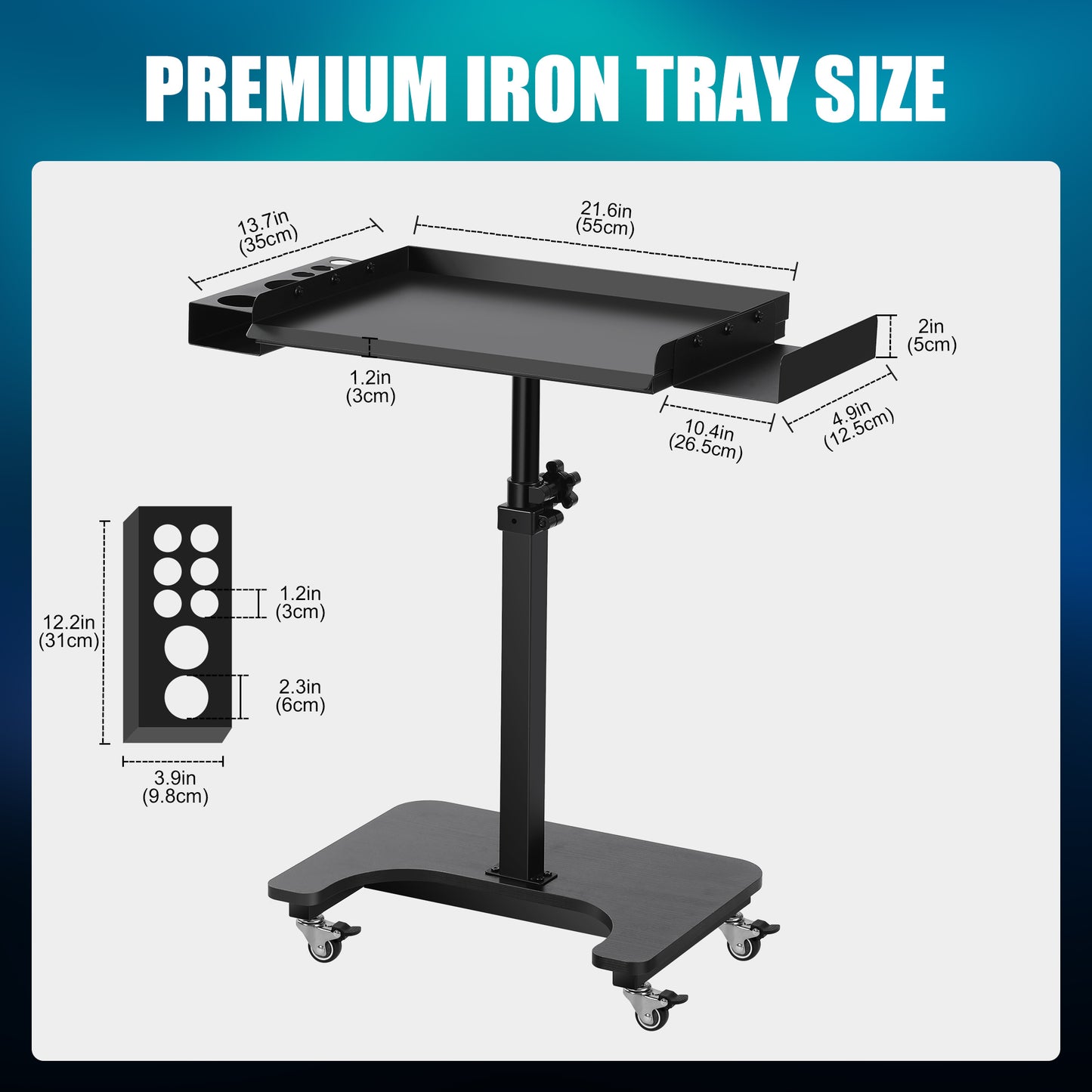 POARMEEY Premium Tattoo Tray Cart Salon Tray Rolling Trolley Adjustable Height Storage Utility Cart(011)