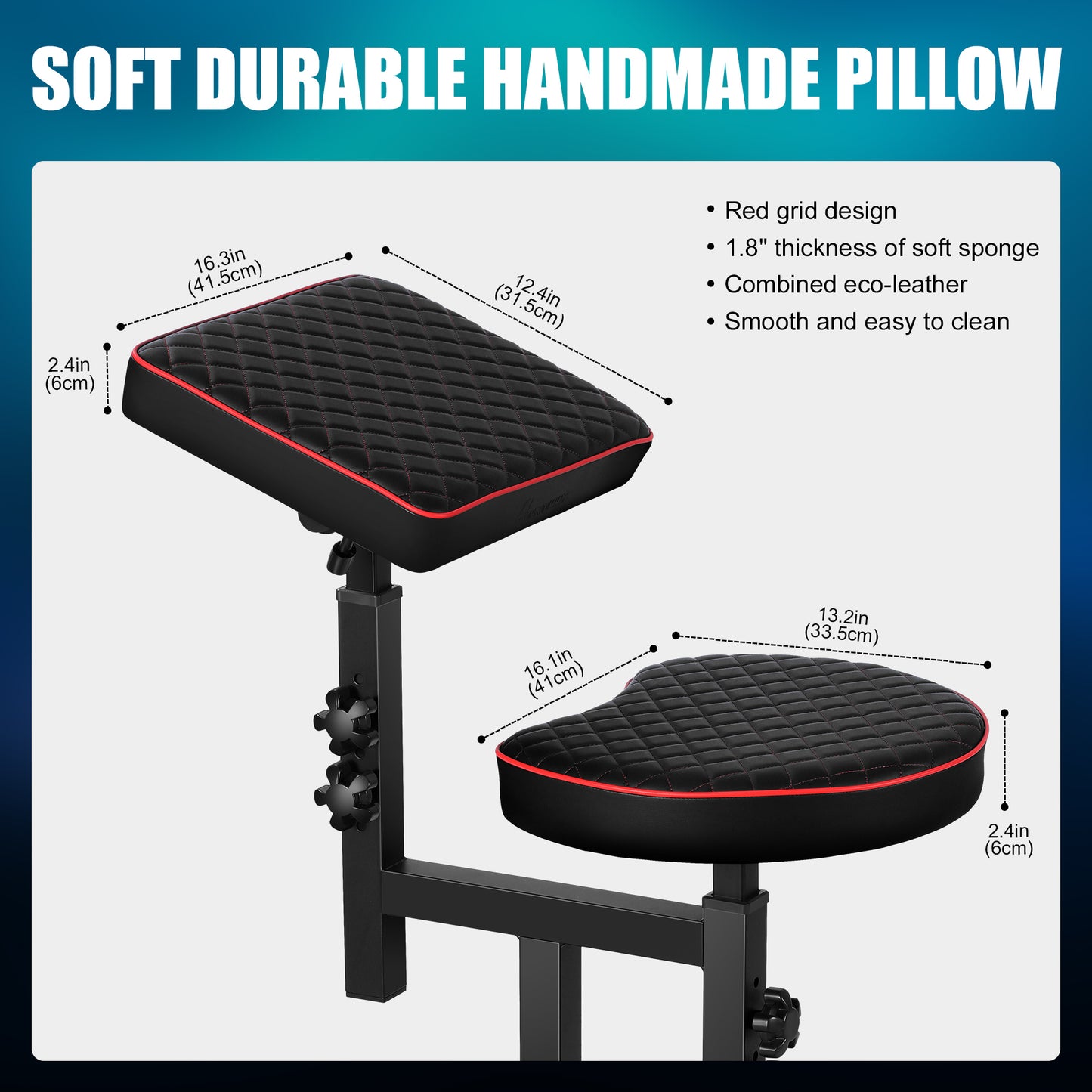 Poarmeey Tattoo Chair for Artist with Arm Rest Stand and Adjustable Panel Height Angles on Wheels Red Checkered Pillow(024)