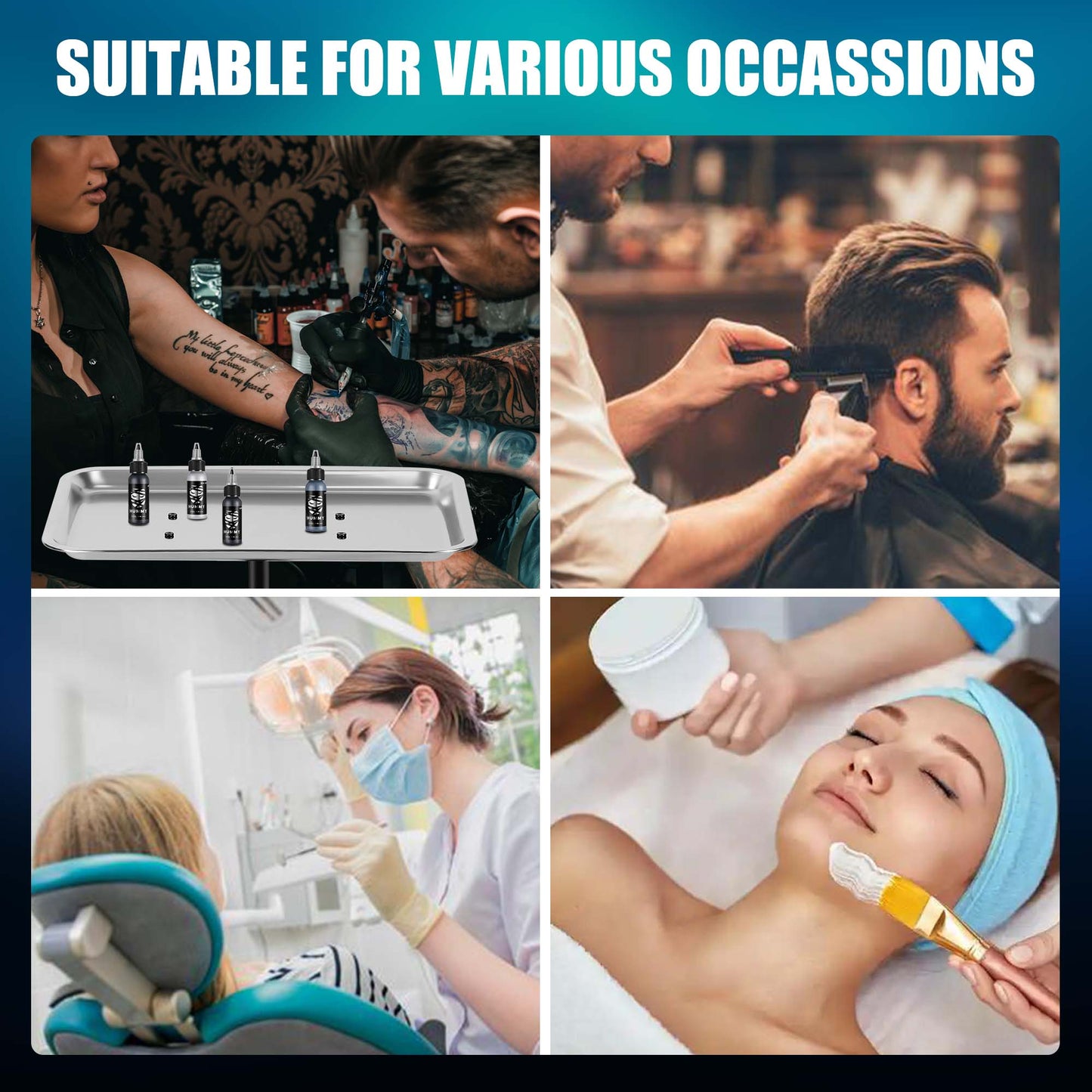 POARMEEY Salon Tray on Wheels Salon Rolling Cart with Professional Stainless Steel Tray Tattoo Stand with Adjustable Height Angle