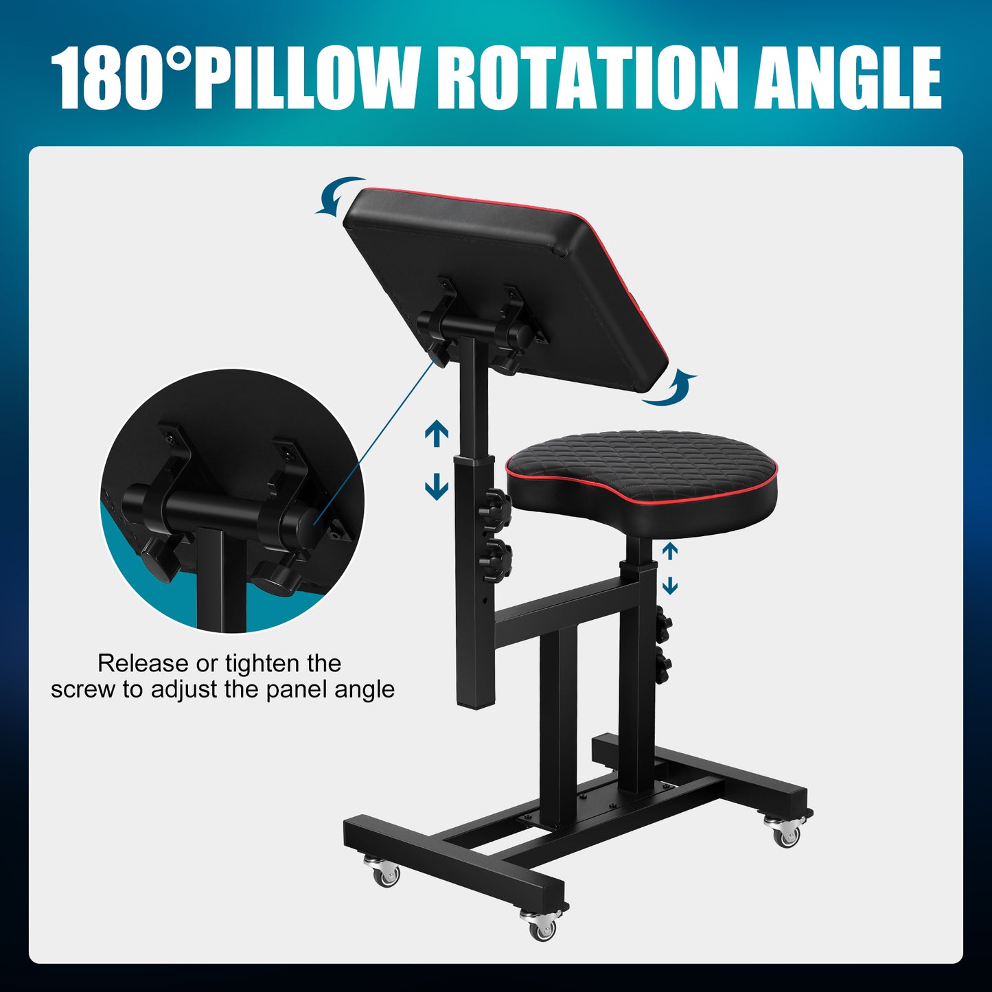 Poarmeey Tattoo Chair for Artist with Arm Rest Stand and Adjustable Panel Height Angles on Wheels Red Checkered Pillow(024)