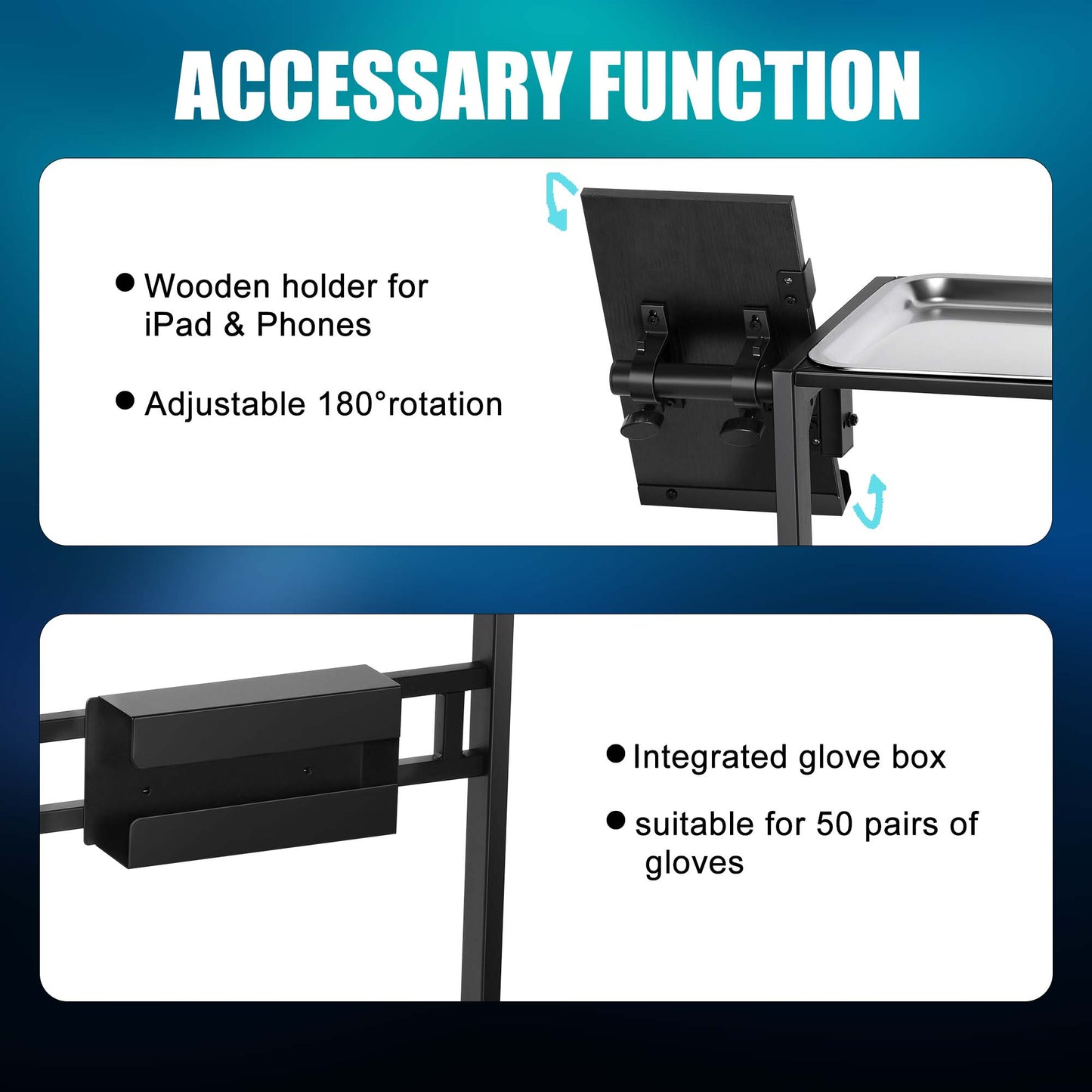 POARMEEY Stainless Steel Tattoo Tray Cart on Wheels, Service Rolling Tray with Extension Rotatable Table Stand, Tattoo Storage Utility Tray for Salon Spa Dental Use