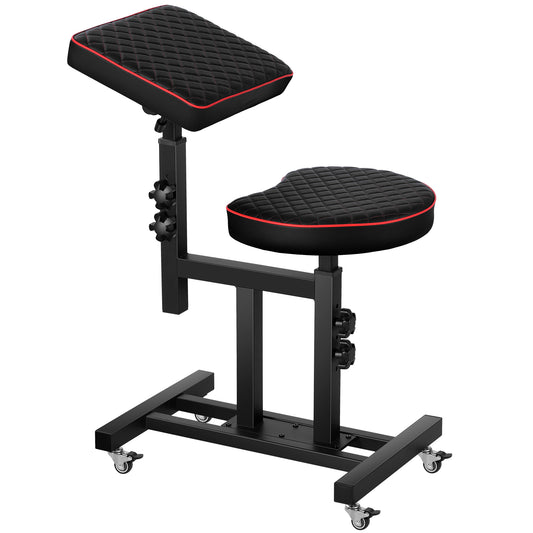 Poarmeey Tattoo Chair for Artist with Arm Rest Stand and Adjustable Panel Height Angles on Wheels Red Checkered Pillow(024)