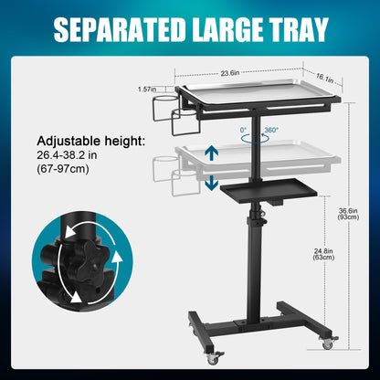 POARMEEY Stainless Steel Tattoo Tray with Wheels Trolley Adjustable Height Tattoo Workstation Rolling Tray for Studio Salon & Spa
