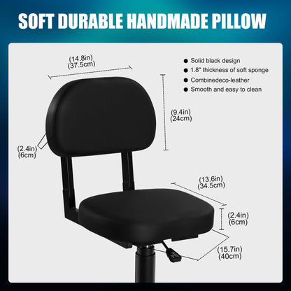 Poarmeey Rolling Stool with Back Support Tattoo Chair for Artist Salon Black Adjuestable Swivel Stool with Backrest for Work Spa Shop Home Massage Use