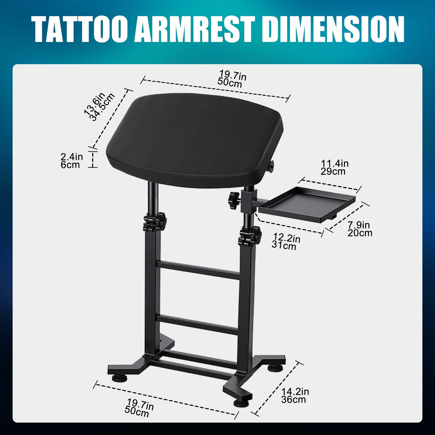 POARMEEY Professional Tattoo Armrest Adjustable Height with Side Demountable Tray, Extra Large Tattoo Arm and Leg Stand 180° Tilt Heavy Duty Equipment for Tattoo Studios
