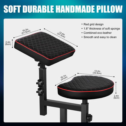 Poarmeey Tattoo Chair for Artist with Arm Rest Stand and Adjustable Panel Height Angles on Wheels Red Checkered Pillow(024)
