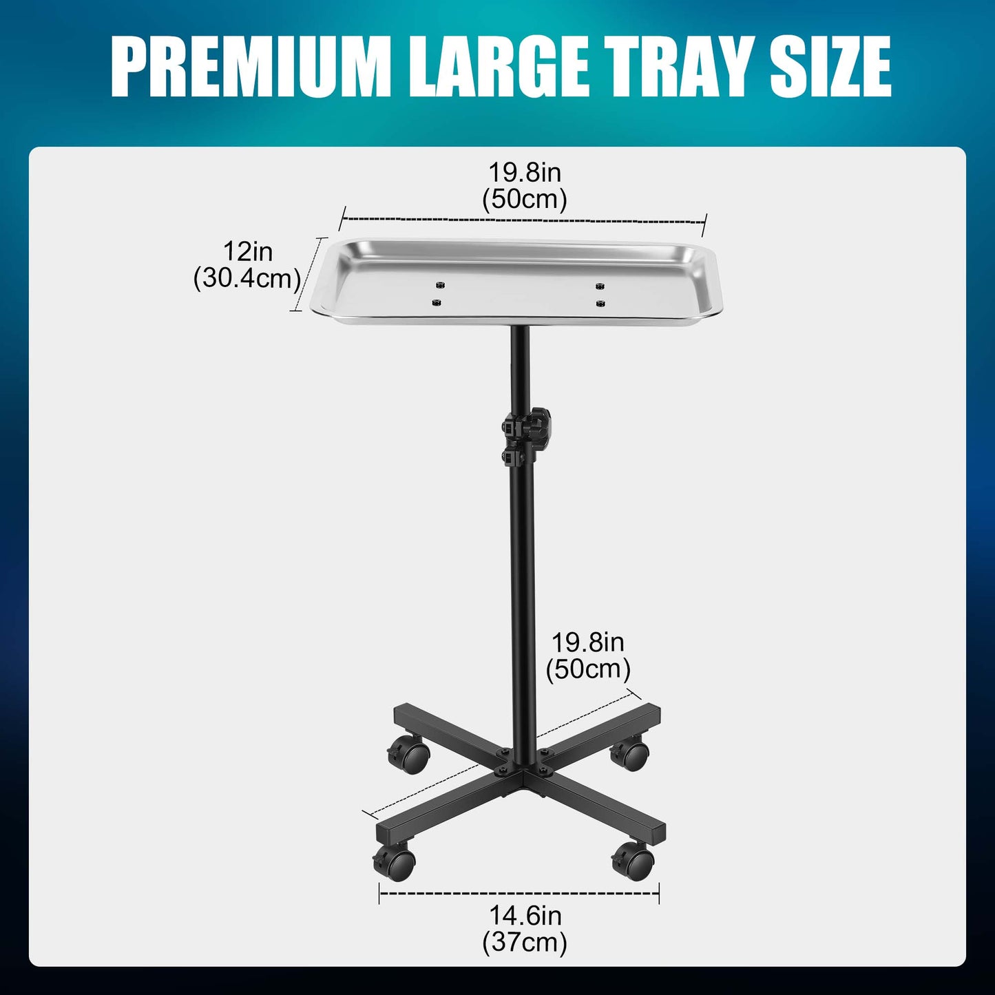POARMEEY Salon Tray on Wheels Salon Rolling Cart with Professional Stainless Steel Tray Tattoo Stand with Adjustable Height Angle