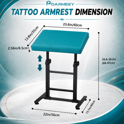 POARMEEY Tattoo Arm Rest XXL Height Adjustable for Tattoo Studio Mint Green，Height 68-97 cm Soft Sponge Cushion 180° Tilt Professional Use Easy to Clean Sturdy Metal Frame for Tattoo Artists