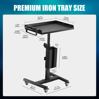 POARMEEY Tattoo Tray on Wheels Salon Rolling Tray Cart Made of Thickened Iron Adjustable Height Angle with Storage Space for Tattoo Studio Salon Medical