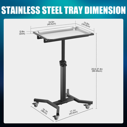 Poarmeey Tattoo Tray with Wheels Trolley Adjustable Height, Tattoo Stand Rolling Tray for Tattoo Studio