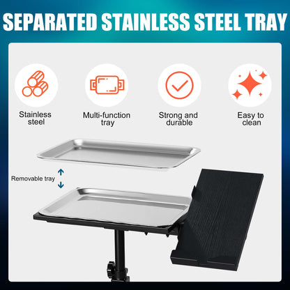 POARMEEY Mobile Tattoo Tray Cart with Wheels, Height Adjustable Stand, Removable Steel Tray, Rolling Tray for Salon and SPA Use