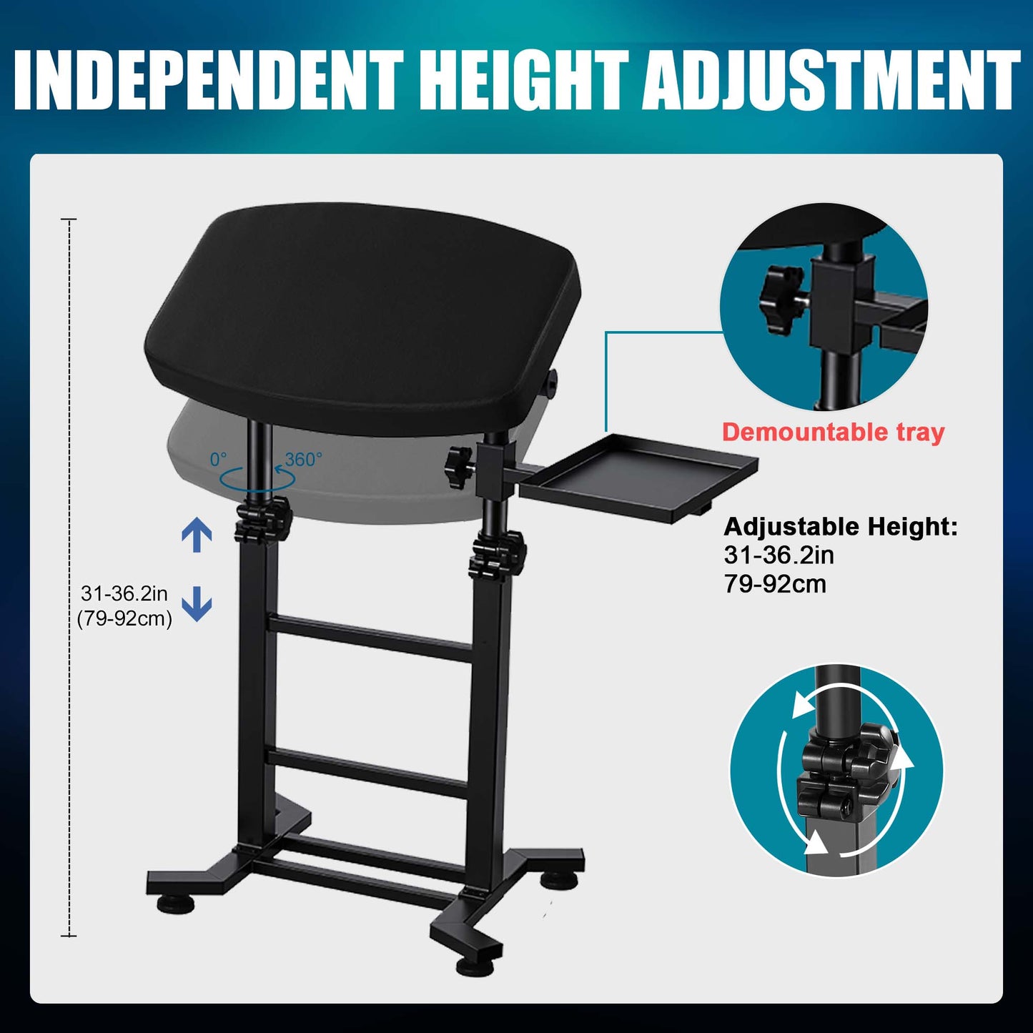 POARMEEY Professional Tattoo Armrest Adjustable Height with Side Demountable Tray, Extra Large Tattoo Arm and Leg Stand 180° Tilt Heavy Duty Equipment for Tattoo Studios