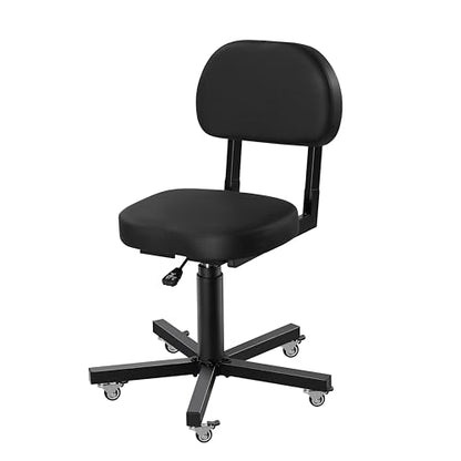 Poarmeey Rolling Stool with Back Support Tattoo Chair for Artist Salon Black Adjuestable Swivel Stool with Backrest for Work Spa Shop Home Massage Use
