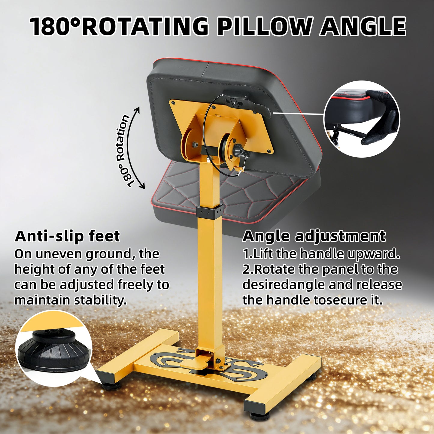 POARMEEY Large Tattoo Armrest with Gold Metal Frame,Tattoo Arm Rest Adjustable Height by Hydraulic System,Panel Rotation180°Handle Flip,Spider-web embroidery Leather for Tattoo Studio&Artists