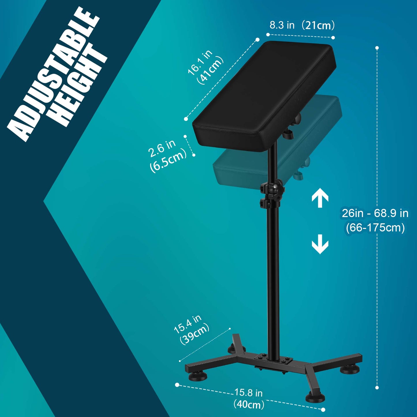 POARMEEY Tattoo Armrest Stand Professional Tattoo Armrest Adjustable Height Angle Made of Solid Metal Frame and Soft Leather Thick Cushion