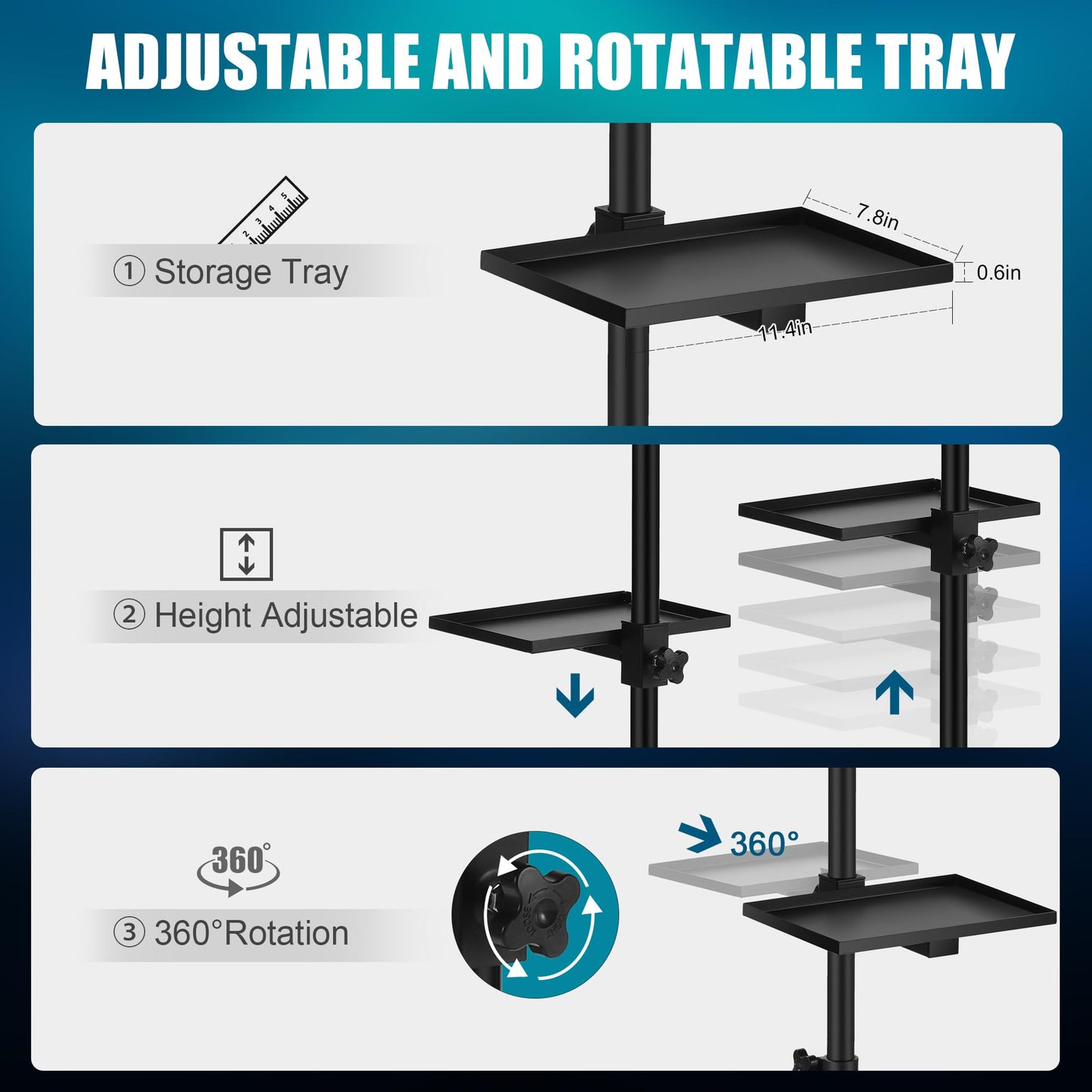 POARMEEY Premium Large Double Tier Rolling Workstation Table with 360 Degree Mute Universal Wheel for Tattoo Work,Beauty Salon Spa Stools Service Storage Tray