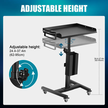 POARMEEY Tattoo Tray on Wheels Salon Rolling Tray Cart Made of Thickened Iron Adjustable Height Angle with Storage Space for Tattoo Studio Salon Medical