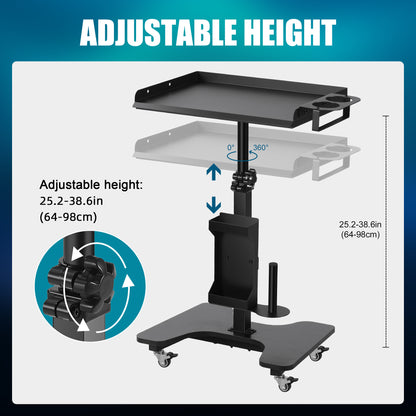 Poarmeey Tattoo Tray on Wheels Tattoo Cart with Rolling Tray Tattoo Table Station Adjustable Height and Multifunctional Storage for Tattoo Artist Studio