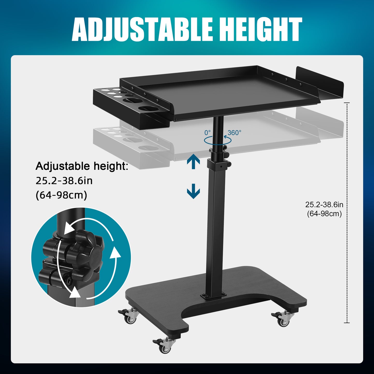 POARMEEY Premium Tattoo Tray Cart Salon Tray Rolling Trolley Adjustable Height Storage Utility Cart(011)