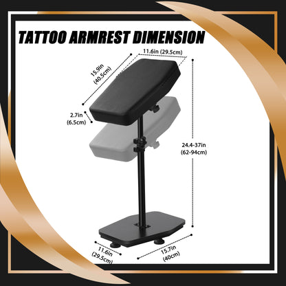POARMEEY Tattoo Arm Rest Stand Adjustable Height and Tilt Black Leather Pad Professional Heavy Equipment for Tattoo Studio