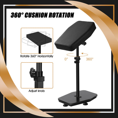 POARMEEY Tattoo Arm Rest Stand Adjustable Height and Tilt Black Leather Pad Professional Heavy Equipment for Tattoo Studio