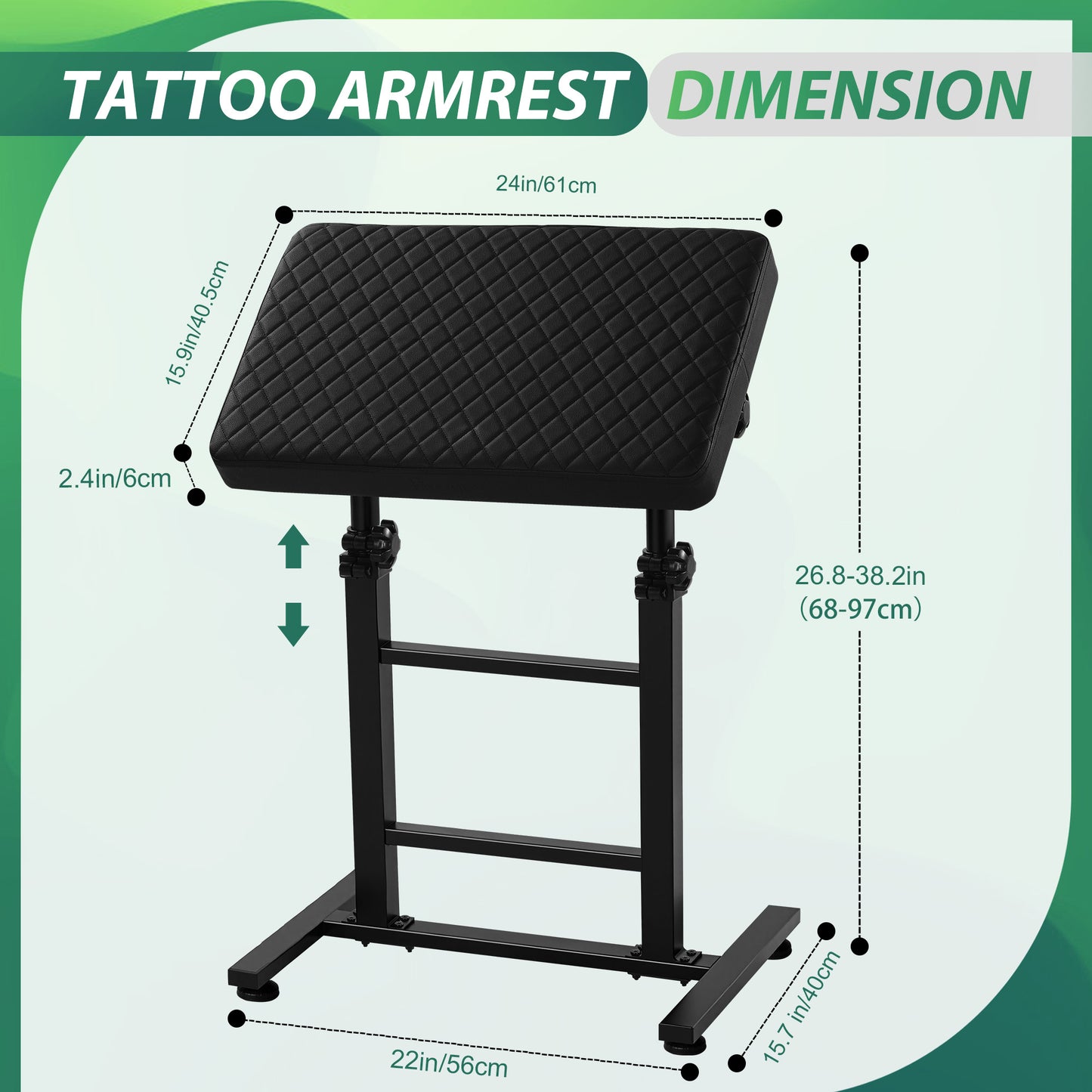 POARMEEY XXL Tattoo Armrest Stand Adjustable Height Tattoo Arm Rest Heavy Duty Tattoo Supplies Black Grid Design