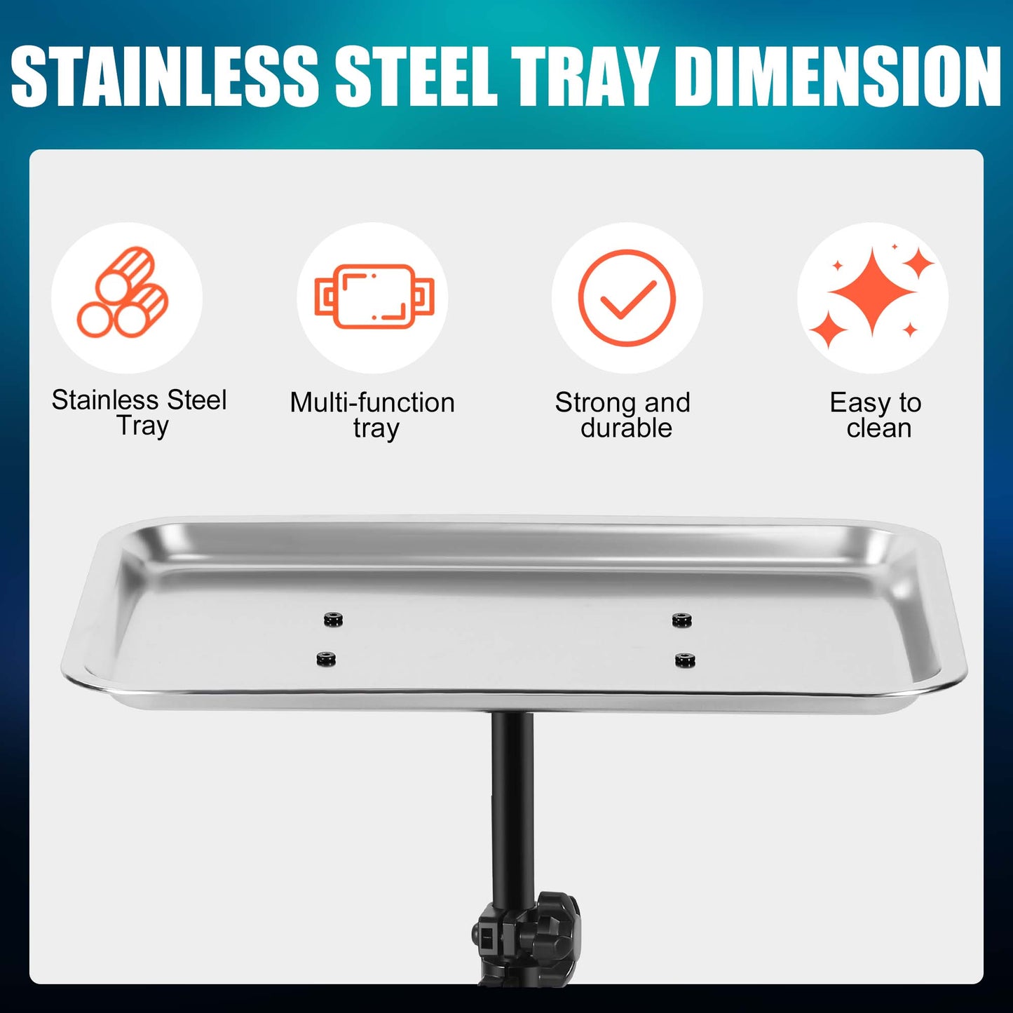 POARMEEY Salon Tray on Wheels Salon Rolling Cart with Professional Stainless Steel Tray Tattoo Stand with Adjustable Height Angle