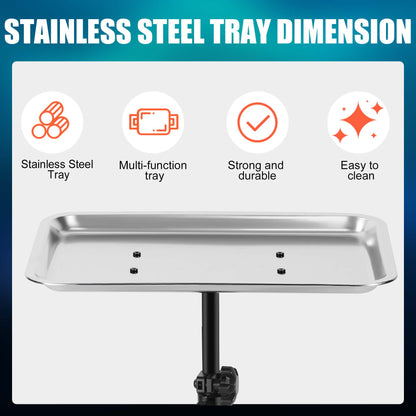 POARMEEY Salon Tray on Wheels Salon Rolling Cart with Professional Stainless Steel Tray Tattoo Stand with Adjustable Height Angle