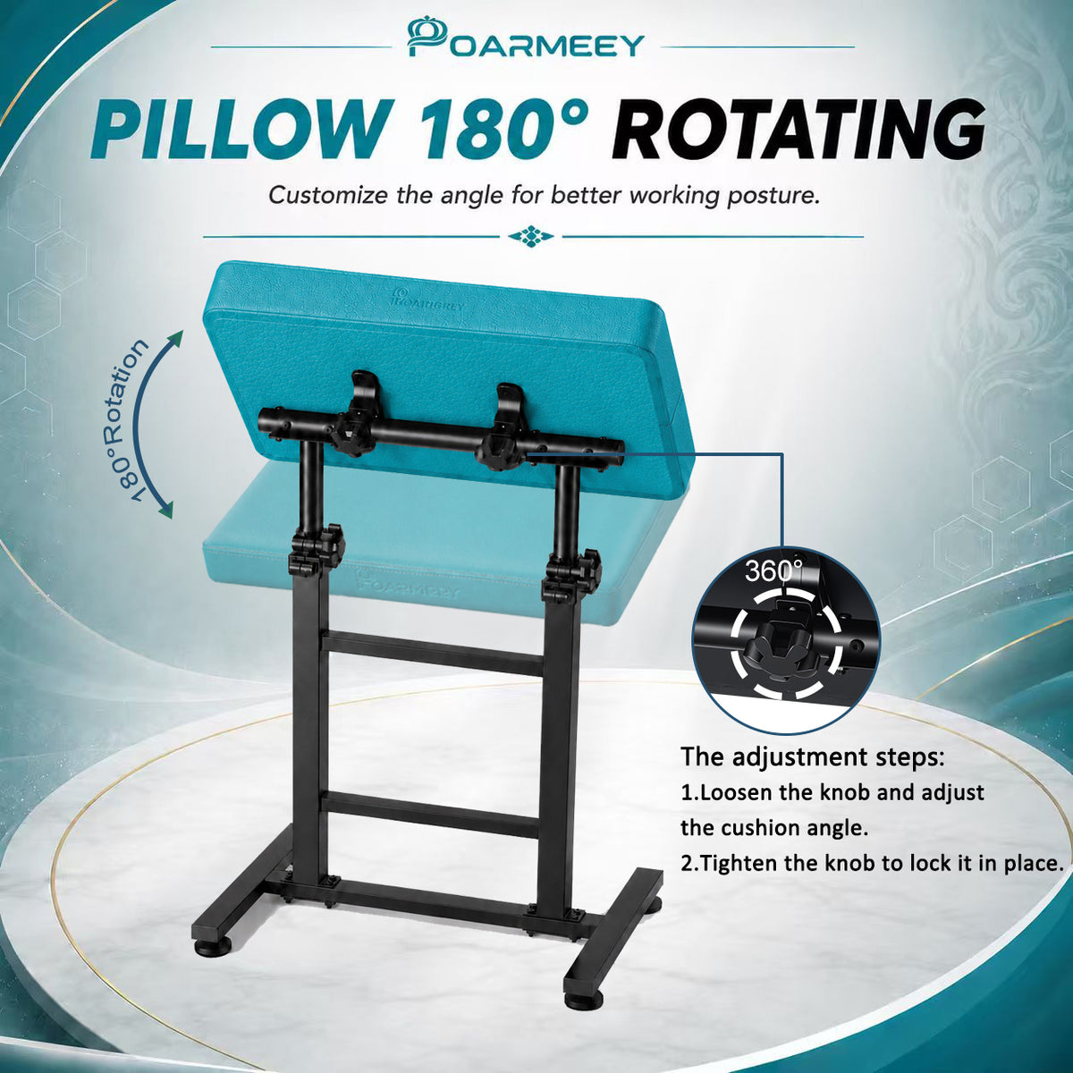 POARMEEY Tattoo Arm Rest XXL Height Adjustable for Tattoo Studio Mint Green，Height 68-97 cm Soft Sponge Cushion 180° Tilt Professional Use Easy to Clean Sturdy Metal Frame for Tattoo Artists