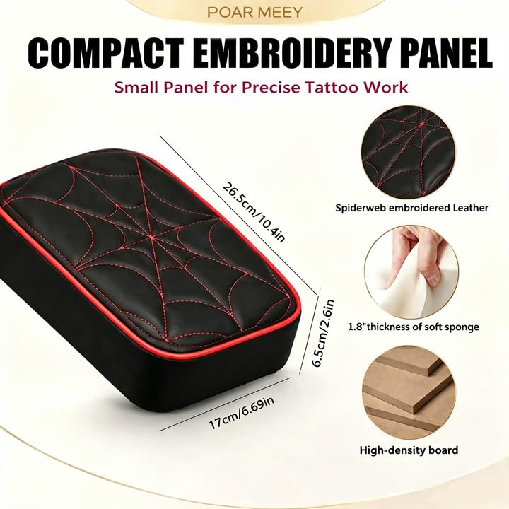 POARMEEY Foldable Tattoo Armrest Stand Embroidery Panel for Tattoo Studios，Adjustable Heigt Compact Tripod Stand for On-Site Tattoo, Pop-Up and Home Studio, Foldable & Portable, 2.5 kg Net Weight