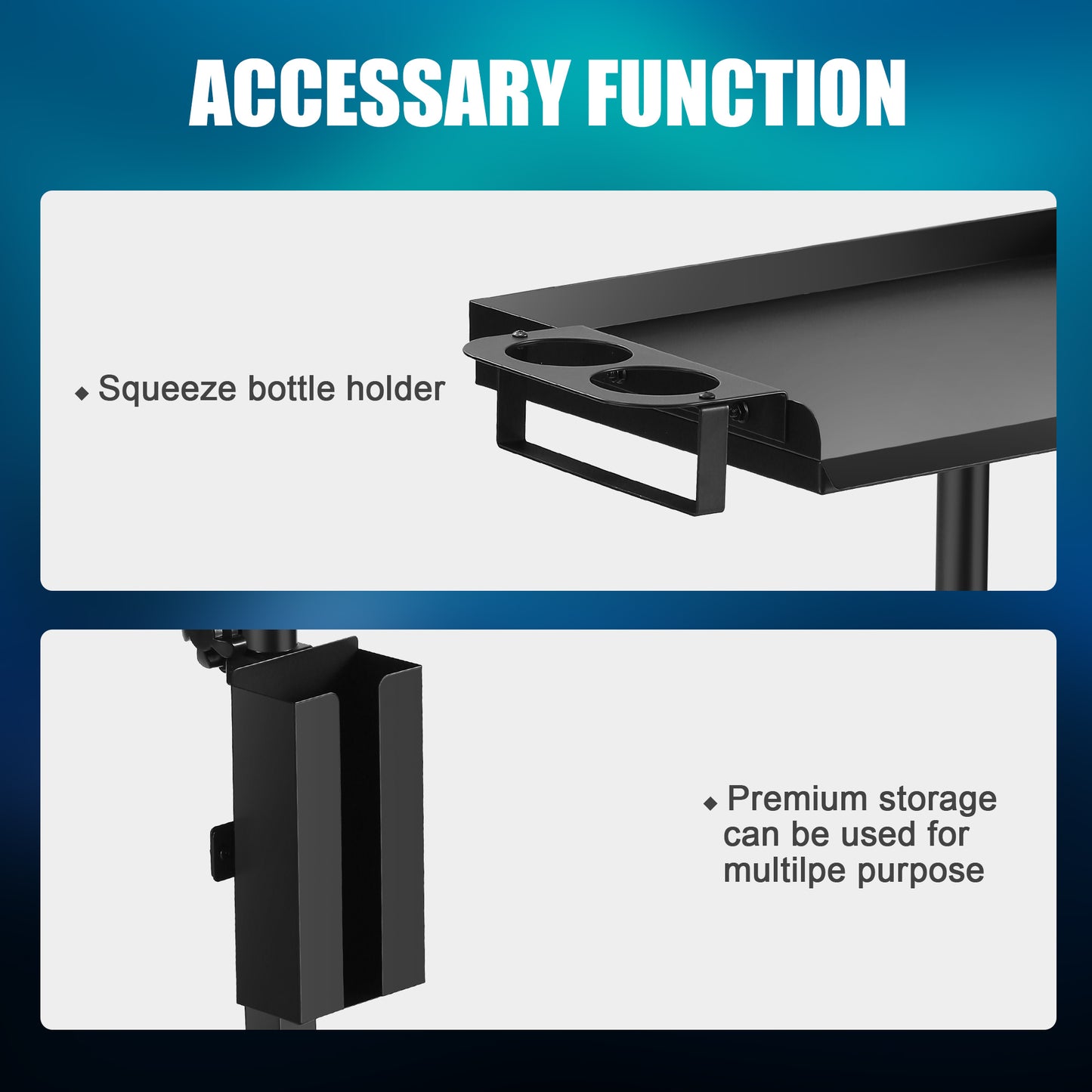 POARMEEY Tattoo Tray on Wheels Salon Rolling Tray Cart Made of Thickened Iron Adjustable Height Angle with Storage Space for Tattoo Studio Salon Medical