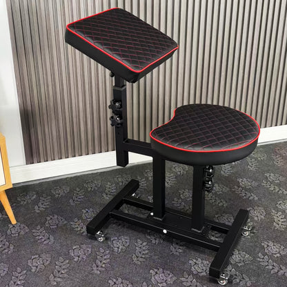 Poarmeey Tattoo Chair for Artist with Arm Rest Stand and Adjustable Panel Height Angles on Wheels Red Checkered Pillow(024)