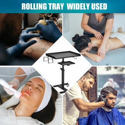 POARMEEY Premium Large Double Tier Rolling Workstation Table with 360 Degree Mute Universal Wheel for Tattoo Work,Beauty Salon Spa Stools Service Storage Tray