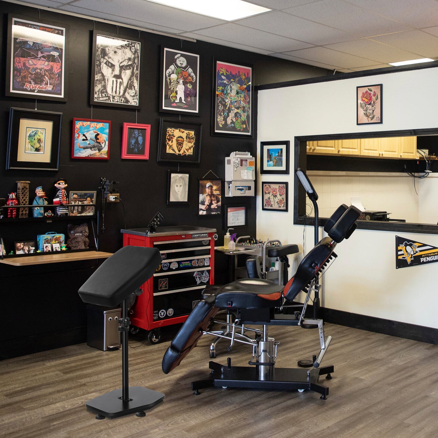 POARMEEY Tattoo Arm Rest Stand Adjustable Height and Tilt Black Leather Pad Professional Heavy Equipment for Tattoo Studio