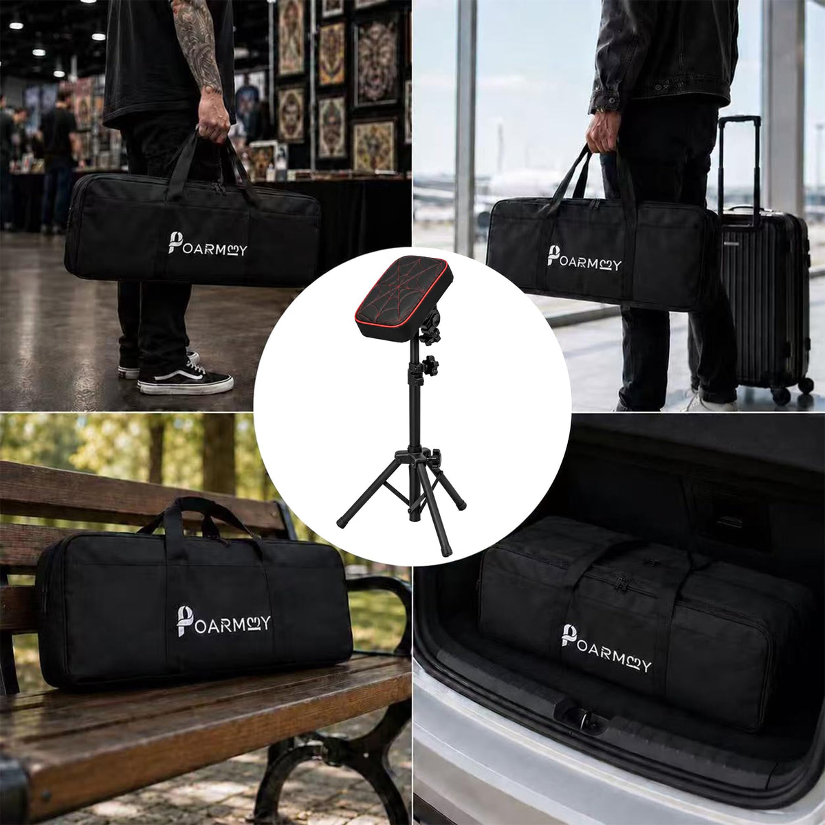 POARMEEY Foldable Tattoo Armrest Stand Embroidery Panel for Tattoo Studios，Adjustable Heigt Compact Tripod Stand for On-Site Tattoo, Pop-Up and Home Studio, Foldable & Portable, 2.5 kg Net Weight