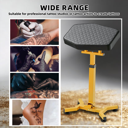 POARMEEY XXL Tattoo Armrest with Gold Metal Frame Large Tattoo Arm Rest Stand with Breathable Checkered Pillow that Can Rotate 180° Hydraulic Armrest with Foot Pedal to Adjust Height