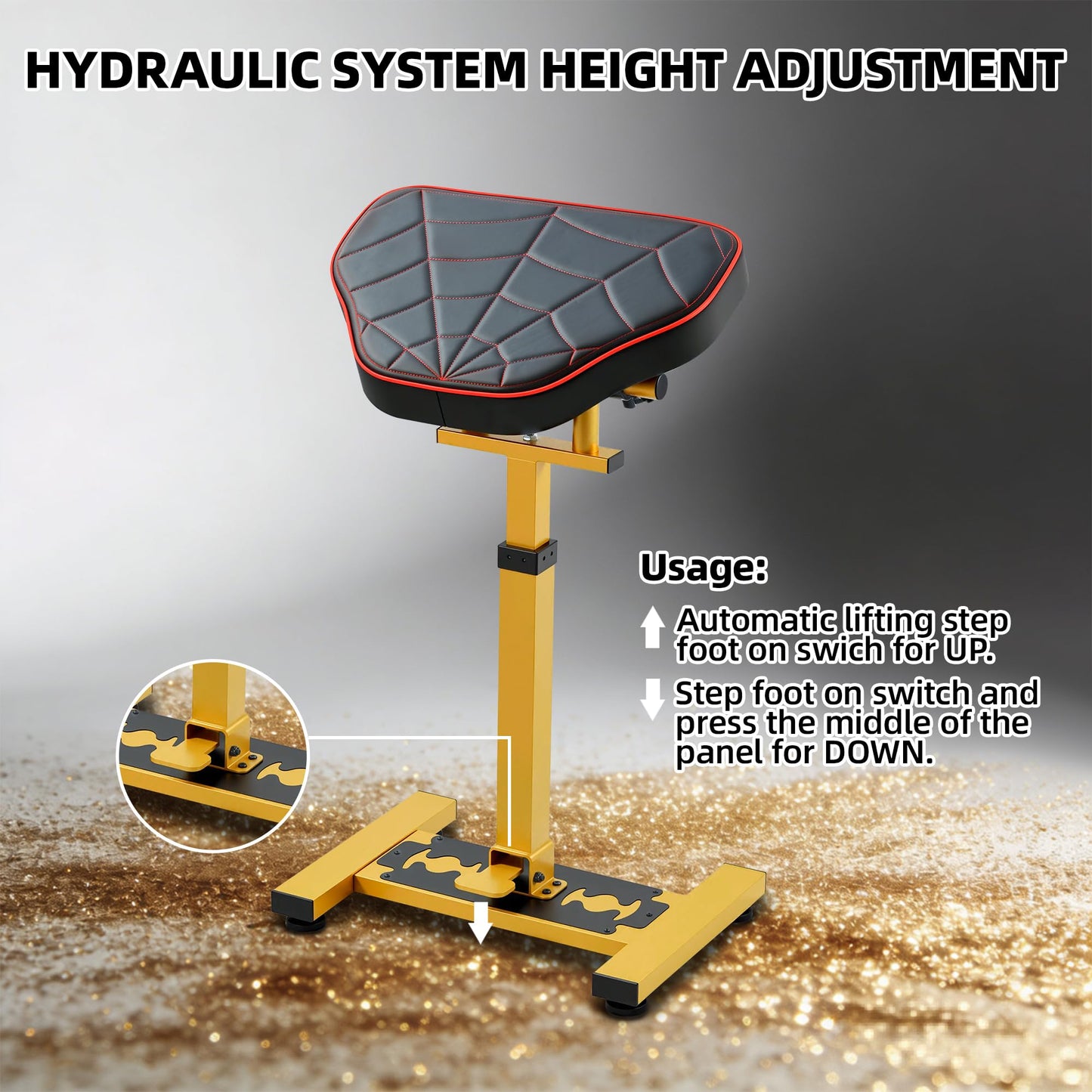 Luxury Tattoo Arm Stand with Spider Web Design - 180° Rotating Panel, Equipped with Hydraulic Lifting System Adjustable Height, Gold Frame & Stable Base for Professional Tattoo Artists