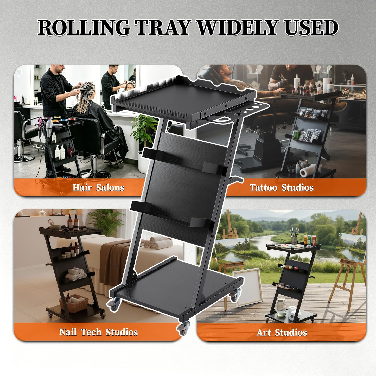 POARMEEY Multifunctional Salon Tray on Wheels, Premium Rolling Trolley Cart Tray, Large Mobile Workstation Table for Tattoo Barber Worlkshop, Beauty Spa Salon Storage
