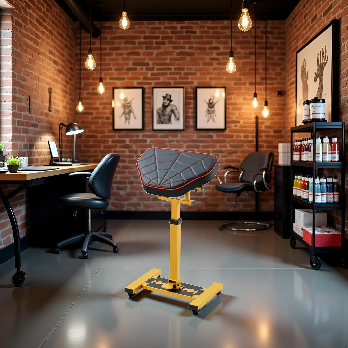 Luxury Tattoo Arm Stand with Spider Web Design - 180° Rotating Panel, Equipped with Hydraulic Lifting System Adjustable Height, Gold Frame & Stable Base for Professional Tattoo Artists