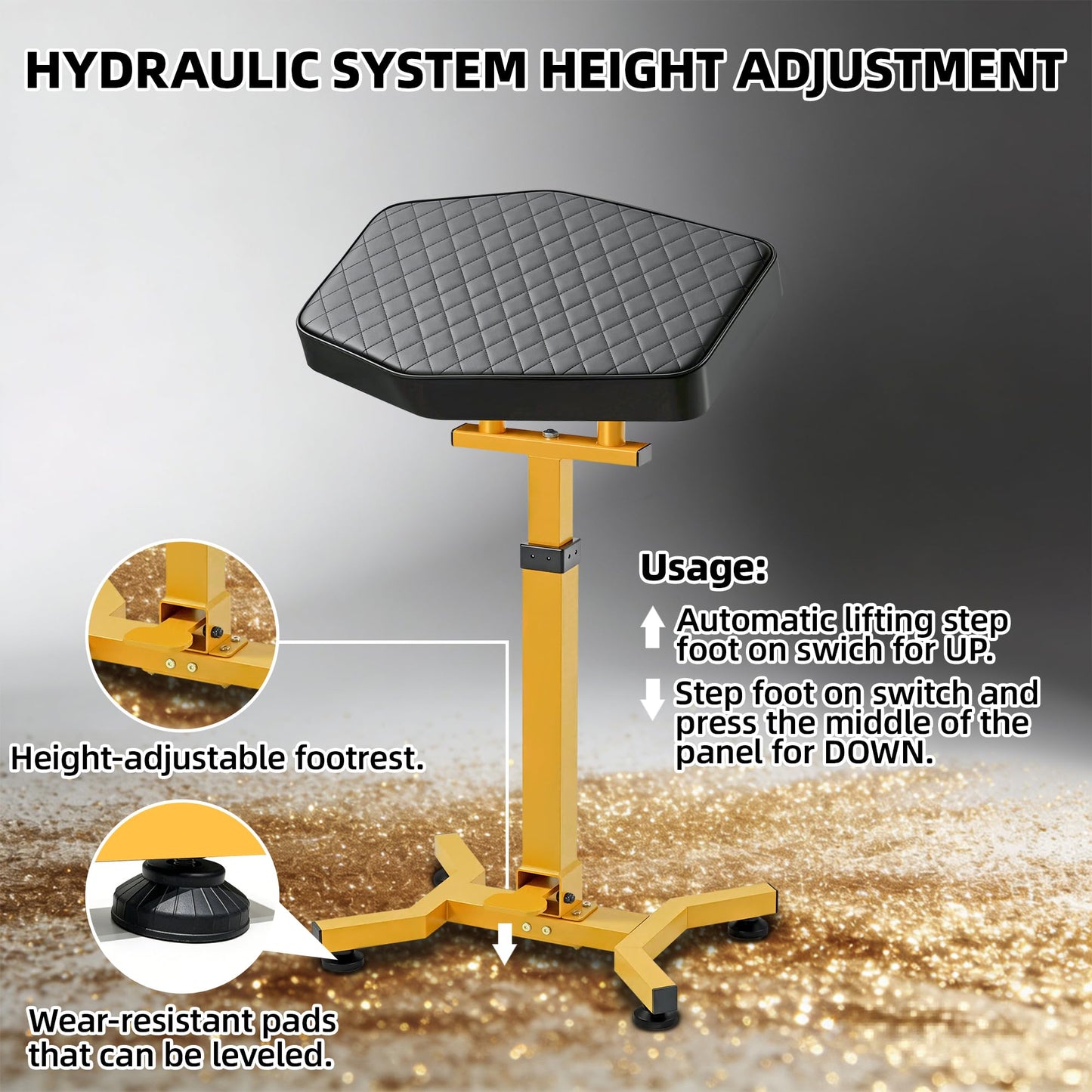 POARMEEY XXL Tattoo Armrest with Gold Metal Frame Large Tattoo Arm Rest Stand with Breathable Checkered Pillow that Can Rotate 180° Hydraulic Armrest with Foot Pedal to Adjust Height