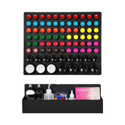 Poarmeey Rack Pigment Bottle Holder 82 Holes Paint Bottle Organizer for 1oz 4oz 8oz Tattoo Ink Holder and Display Support Equipment for Tattoo Artists