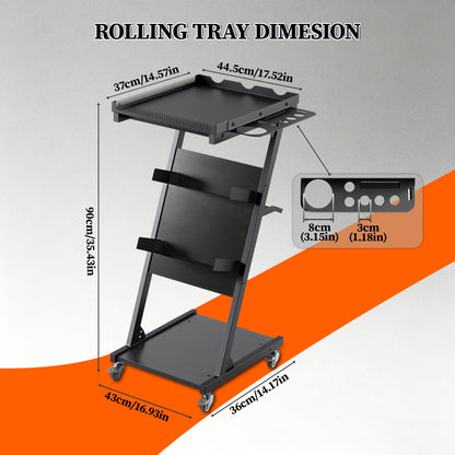 POARMEEY Multifunctional Salon Tray on Wheels, Premium Rolling Trolley Cart Tray, Large Mobile Workstation Table for Tattoo Barber Worlkshop, Beauty Spa Salon Storage