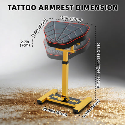 Luxury Tattoo Arm Stand with Spider Web Design - 180° Rotating Panel, Equipped with Hydraulic Lifting System Adjustable Height, Gold Frame & Stable Base for Professional Tattoo Artists