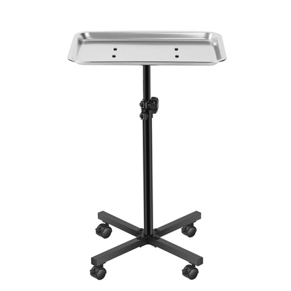POARMEEY Salon Tray on Wheels Salon Rolling Cart with Professional Stainless Steel Tray Tattoo Stand with Adjustable Height Angle