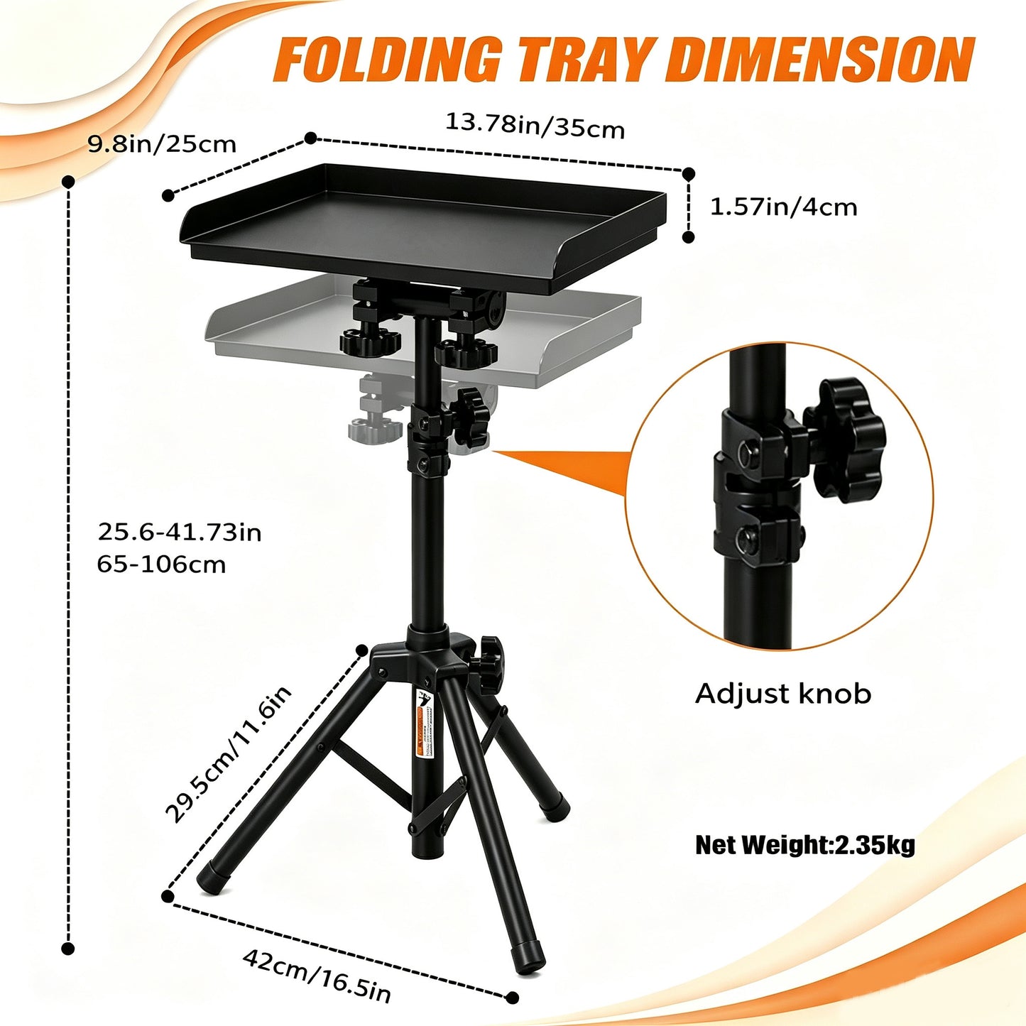 POARMEEY Foldable Tattoo Tray Stand with Carry Bag and Adjustable Height， Portable Design, Triangular Base，Tattoo Studio & Salon Use
