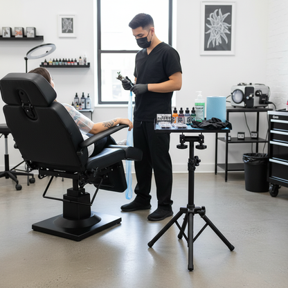 POARMEEY Foldable Tattoo Tray Stand with Carry Bag and Adjustable Height， Portable Design, Triangular Base，Tattoo Studio & Salon Use